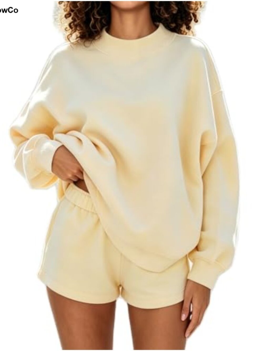 Women 2 Piece Sweat Shorts Set Oversized Mockneck Lounge Matching Set Loose Fit